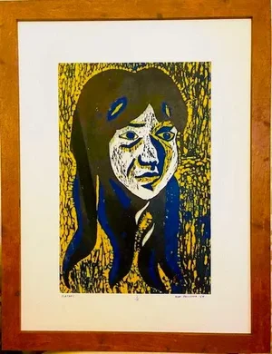 Vintage Original Numbered Woodprint Portrait of Girl With Long Hair on Japanese Rice, #1 of 10