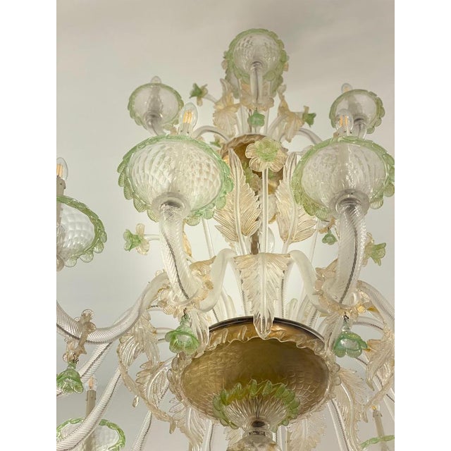 Green and Gold Murano Glass Chandelier, 1990s For Sale - Image 3 of 14