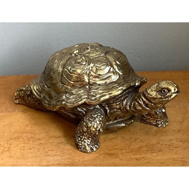Hollywood Regency Vintage Gold Painted Wood Turtle Figure For Sale - Image 3 of 12