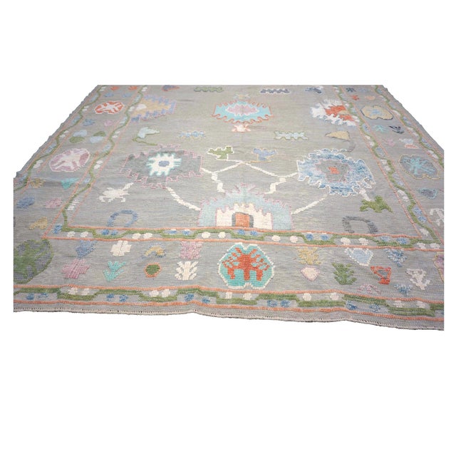 21st Century Turkish Oushak 9X12 Gray, Ivory, Orange & Green Handmade Area Rug #1144212 For Sale - Image 4 of 13