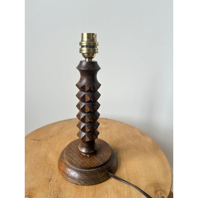 Vintage Turned Wood Table Lamp by Charles Dudouyt, 1940s For Sale - Image 10 of 14