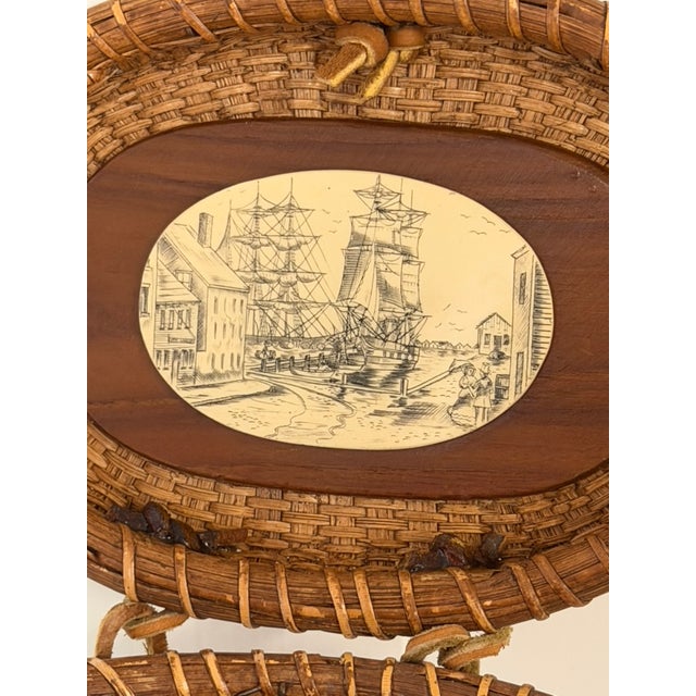 Wood Vintage 1978 Farnum Lightship Basket With Coastal Ivoryite Scrimshaw For Sale - Image 7 of 13