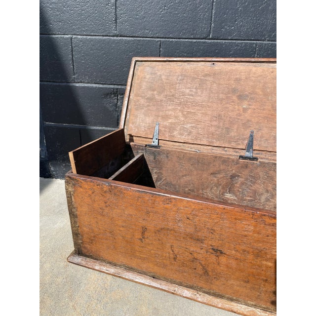 Wood Early 19th Century Primitive Petite Solid Wood Chest With Hand-Hewn Details and Exposed Dovetail Joinery For Sale - Image 7 of 8