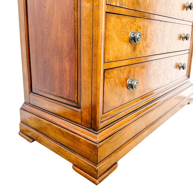 Brown Late 20th Century Ethan Allen Townhouse Louis Philippe Burl Wood & Marble Top Commode For Sale - Image 8 of 18
