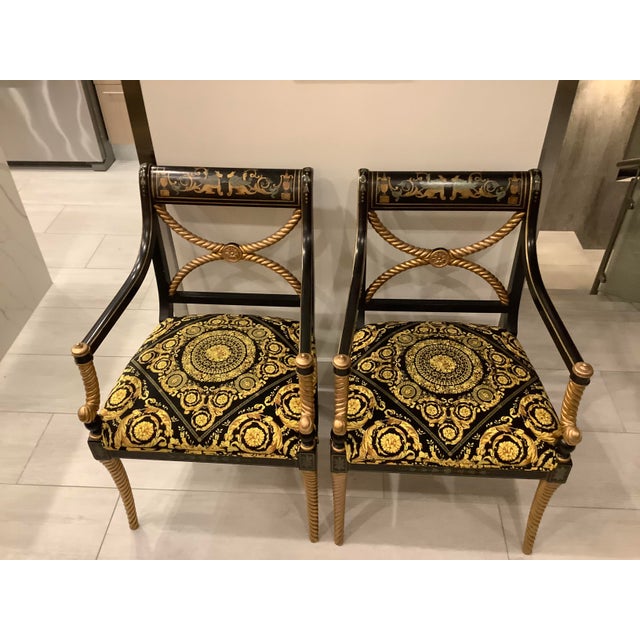 Hand Painted Accent Chairs with Atelier Versace Upholstery a Pair
