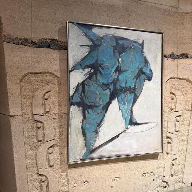 Mid-Century Modern Oil in Canvas Signed Gorge W Gunther Abstract Expressionism Mid-Century Mod Painting For Sale - Image 3 of 16
