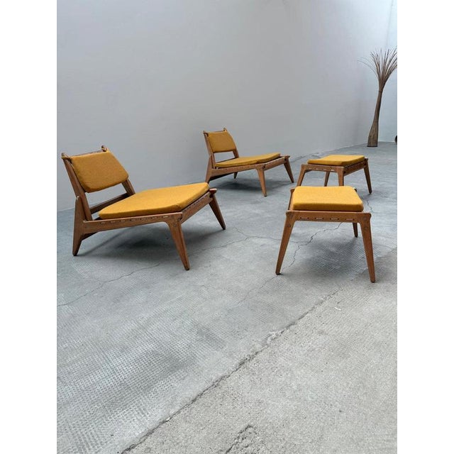 Fantastic set consisting of two “hunting chair” lounge chairs with ottoman in solid oak wood by heinz heger for pgh...