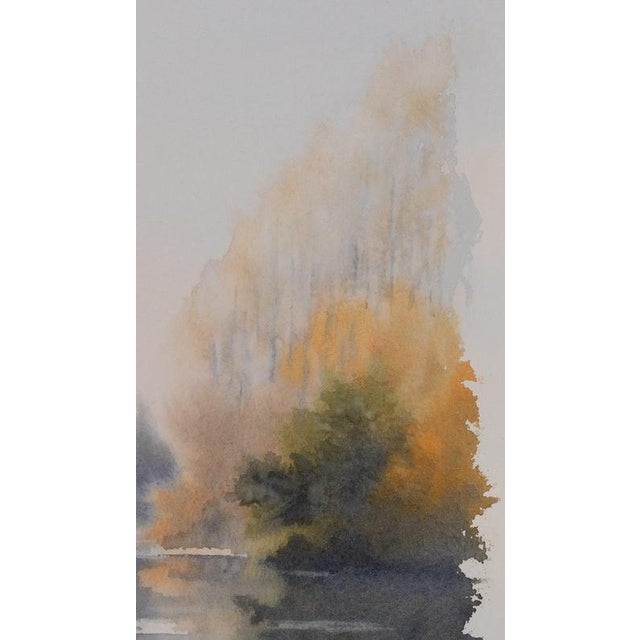 Jacques Noury, Reflections on the Edge of the Lake, Watercolor For Sale - Image 4 of 5