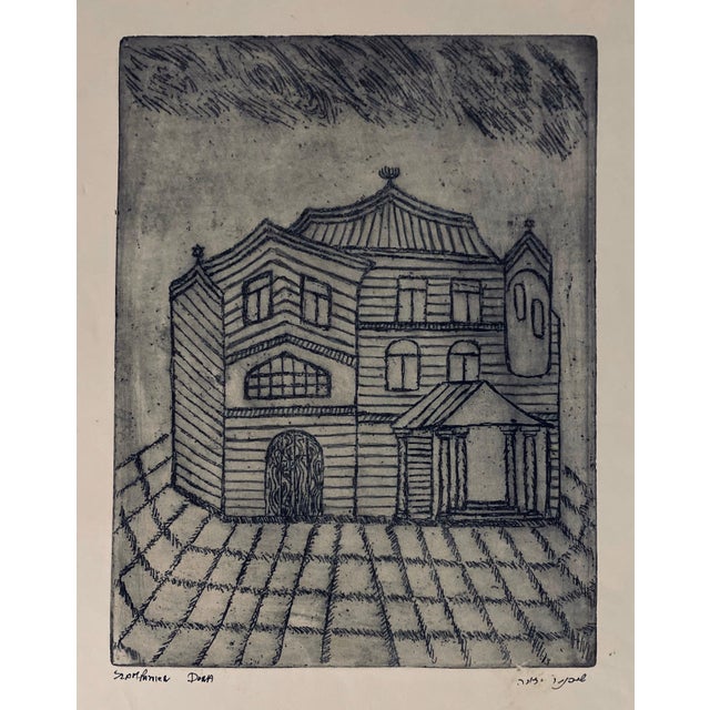 Cracow Poland Etching of Polish Synagogue, Jewish temple. From very rare small edition. Most are signed in Hebrew and /or...