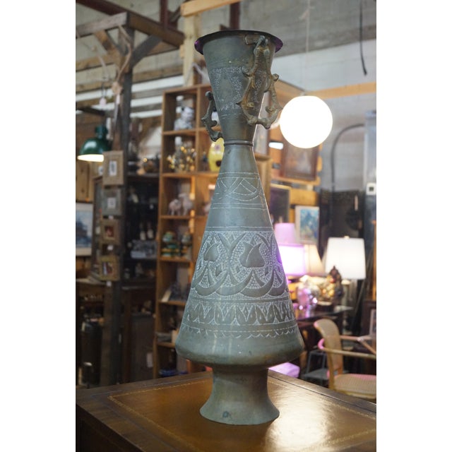 1960s Tall Etched Brass Vase For Sale - Image 4 of 7