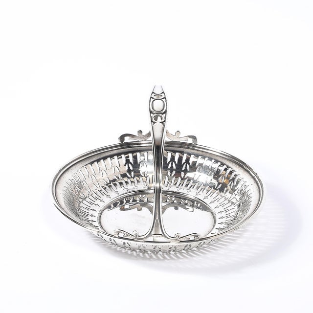 1930s Art Deco Sterling Silver Basket W/ Cutout Detailing & Handle Signed J E Caldwell For Sale - Image 5 of 15