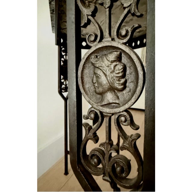 Circa 1925 Neoclassical Revival Wrought Iron and Marble Portrait Medallion Console Table For Sale - Image 12 of 17