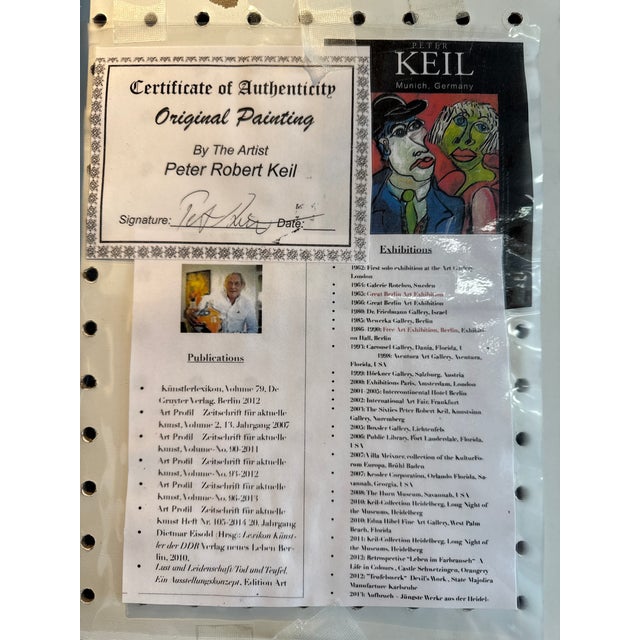 Wood 1970s Peter Keil Abstract Painting Pair on Newsprint For Sale - Image 7 of 7