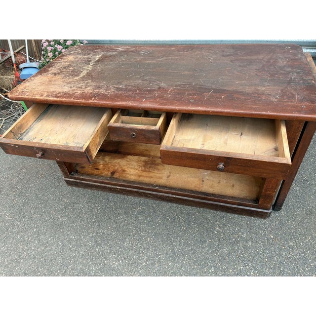 Antique Bakery Counter, a stained beechwood shop counter with its original patina. It has three drawers; the keys are not...
