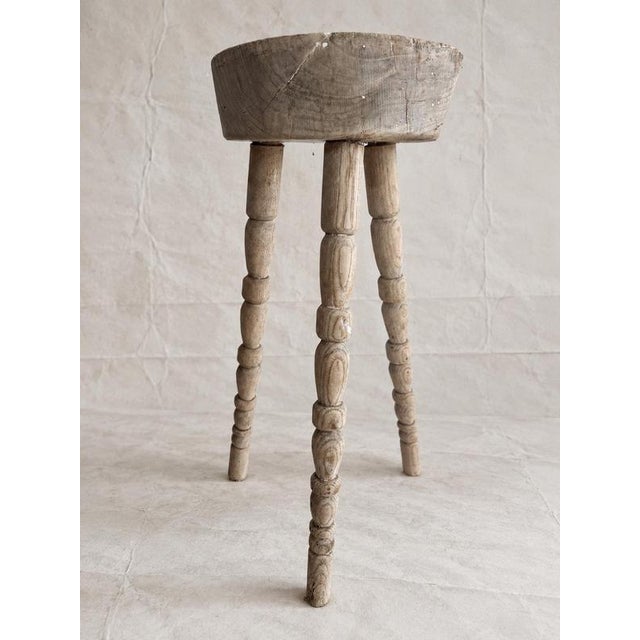 Wood Rustic Bleached Wood Tripod Stool with Turned Legs For Sale - Image 7 of 7