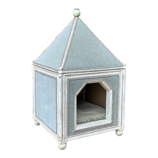 French Louis XV Style Royal Painted and Velvet Lined Pet / Dog / Cat House For Sale