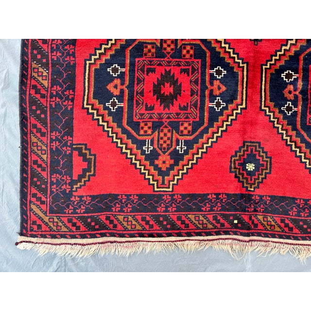 Turkmen Tribal Red Afghan Hand-Knotted Wool Runner - 5'1" X 13' For Sale - Image 6 of 11