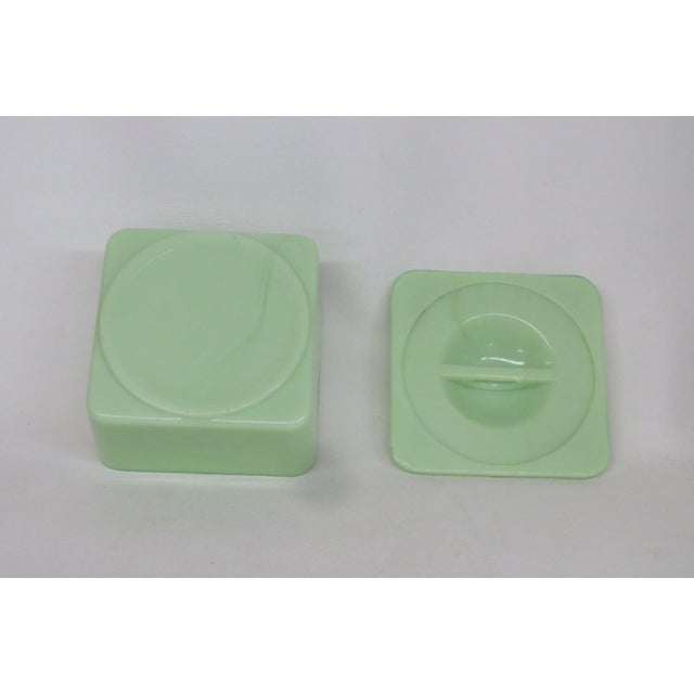 Glass Jeanette Poinsetta Jadeite Refrigerator Dish With Lid 1930s Uranium Glass 4753b For Sale - Image 7 of 18