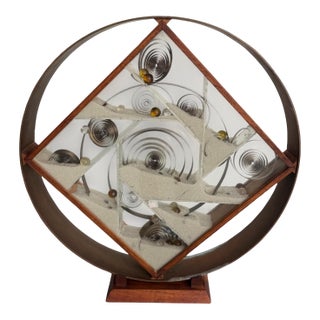 1970s Ann Wiseman Kinetic Sand Fountain Sculpture in Walnut, Lucite, and Brass For Sale
