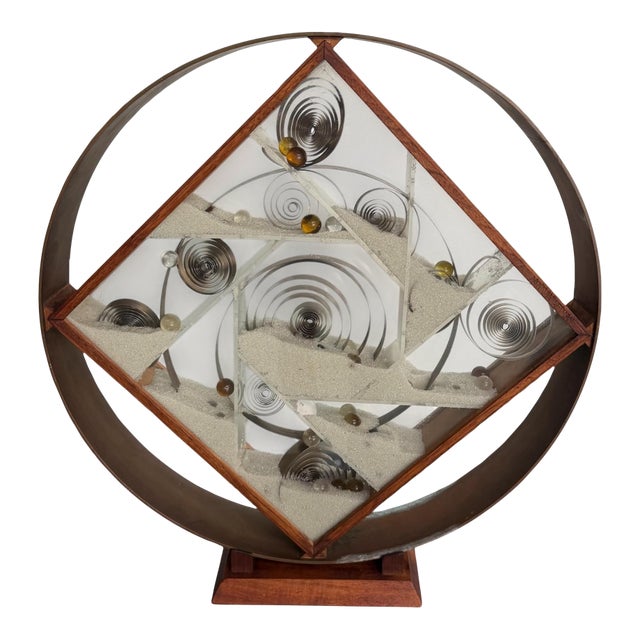 1970s Ann Wiseman Kinetic Sand Fountain Sculpture in Walnut, Lucite, and Brass For Sale