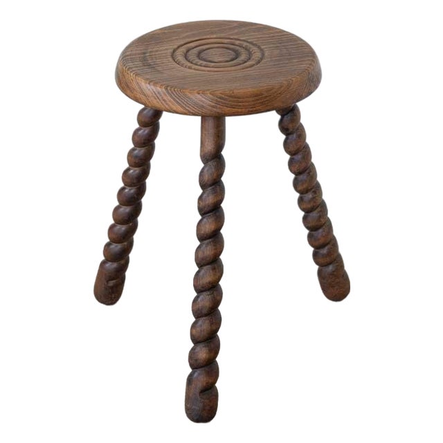 1950s Tall French Wood Tripod Stool For Sale