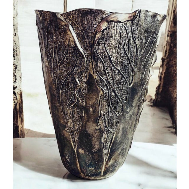 Mid-20th Century Silver-Plated Ceramic Vase from Vera Lucino, Italy For Sale - Image 5 of 6