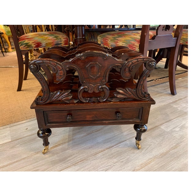 Wood Early Victorian Solid Rosewood Three-Section Canterbury with Drawer and Casters For Sale - Image 7 of 18