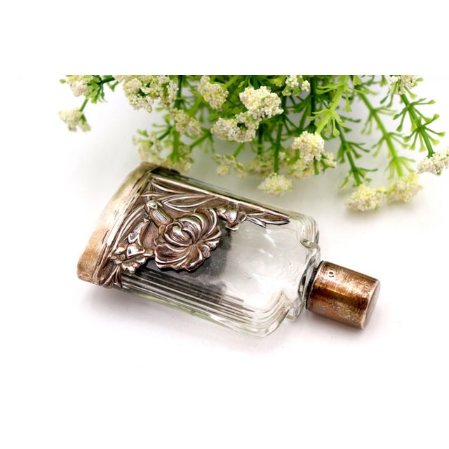 Glass Perfume Bottle with Silver Frame For Sale - Image 4 of 5