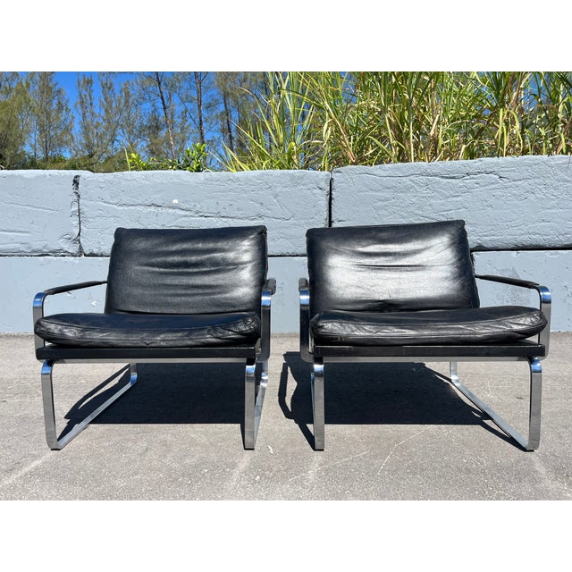 Mid-Century Modern 1970s Jørgen Lund & Ole Larsen Pair of Lounge Chairs in Black Leather For Sale - Image 3 of 18