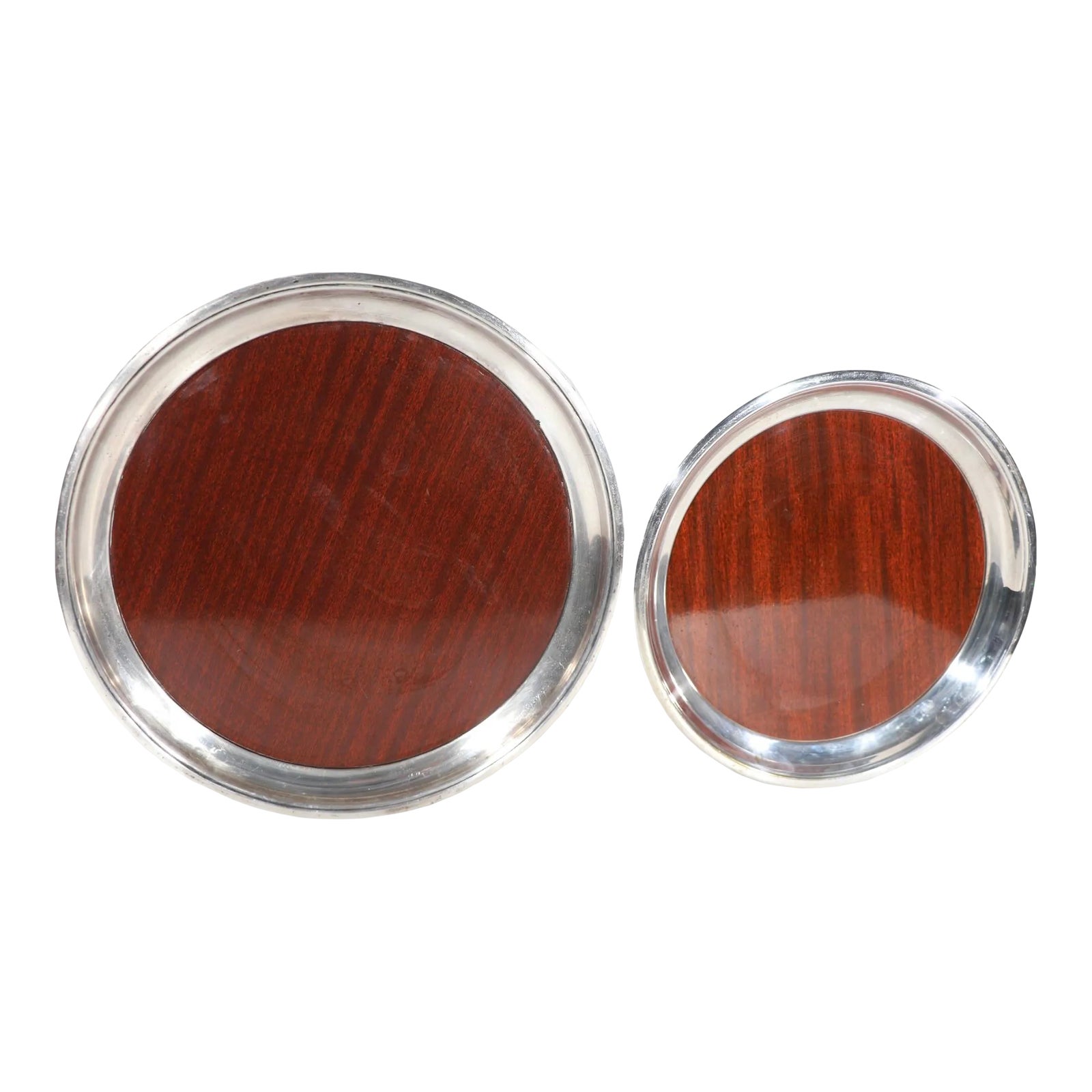 2 Faux Wood Grain Formica and Chrome Serving Trays by Crescent | Chairish