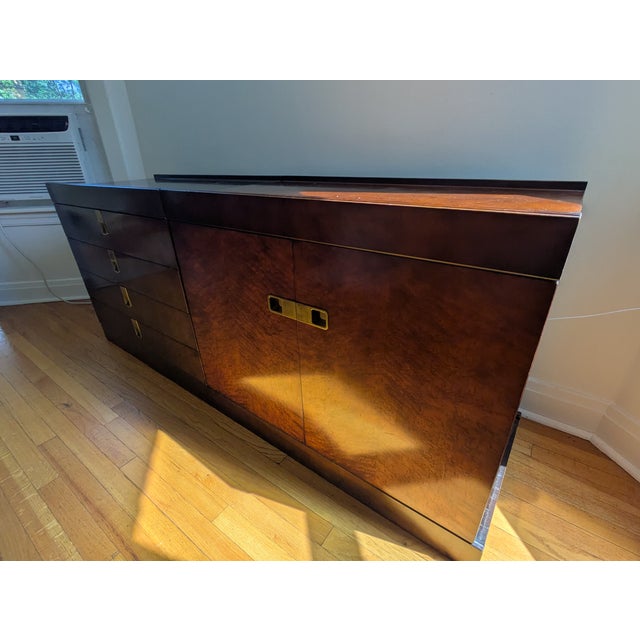 Baker Furniture Company 1960s Vintage Baker Furniture Credenza Walnut Sideboard With Brass Hardware For Sale - Image 4 of 8