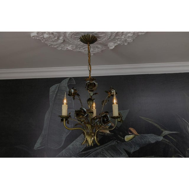 Hollywood Regency Hollywood Regency Style Floral Three-Light Chandelier, France, 1970s For Sale - Image 3 of 18