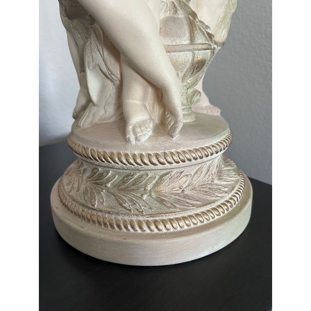 1990s 1990s Pacific Coast Lighting Neoclassical Cherub Table Lamp With Fringed Shade For Sale - Image 5 of 10