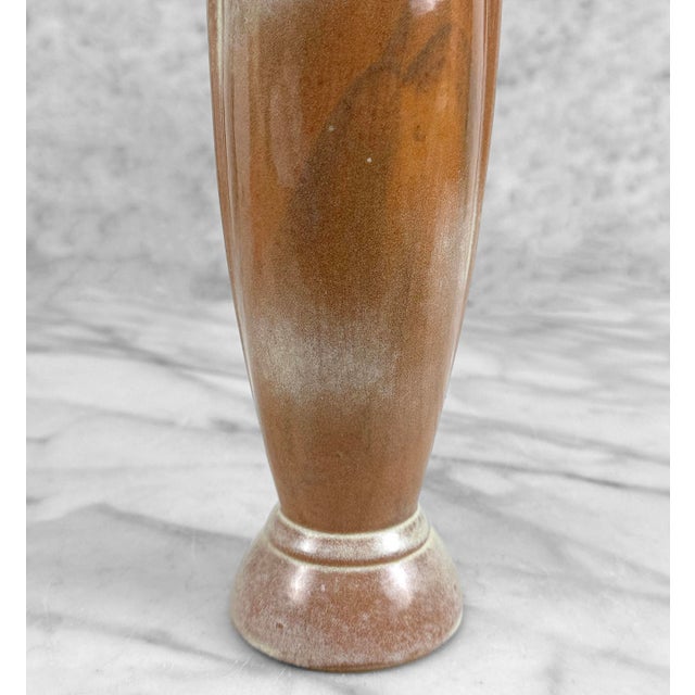 Ceramic Vintage Art Deco Ceramic Brown & Tan Bullet Vase For Sale - Image 7 of 9