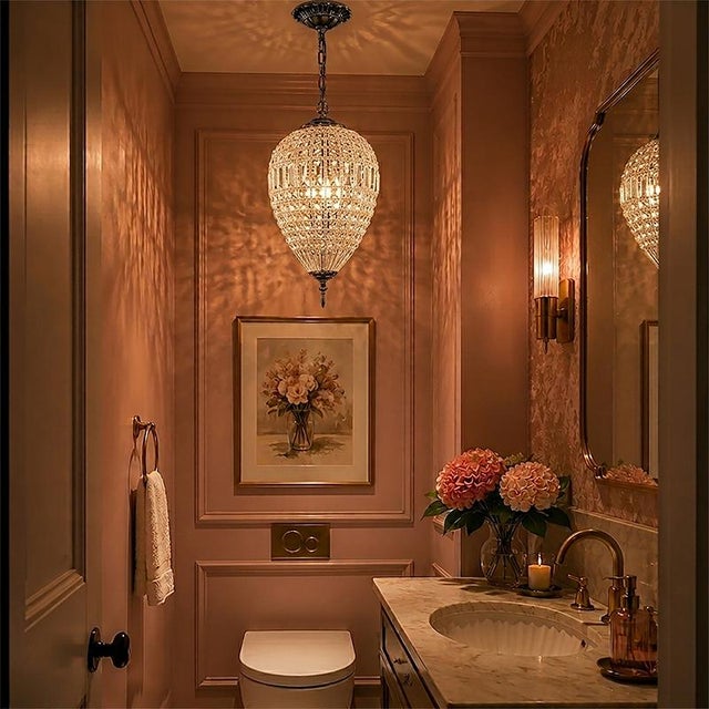 1-Light French Empire Handcrafted Crystal Chandelier Antique Bronze Finish Dimmable Vintage Pendant Light For Sale In Houston - Image 6 of 10