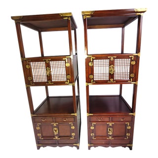 Chinoiserie Campaign Korean Brass Mounted Étagères - a Pair For Sale