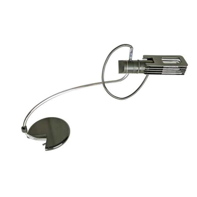 Alogena Adjustable Table Lamp in Black Plastic and Chrome Plated Metal by B. Gecchelin for Oluce, 1970s For Sale