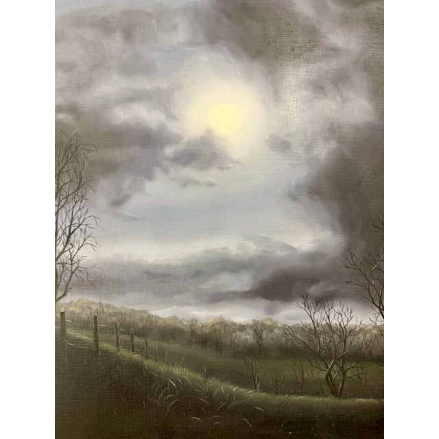 Modern Original Oil Painting of Moon at Dusk Landscape For Sale - Image 3 of 6