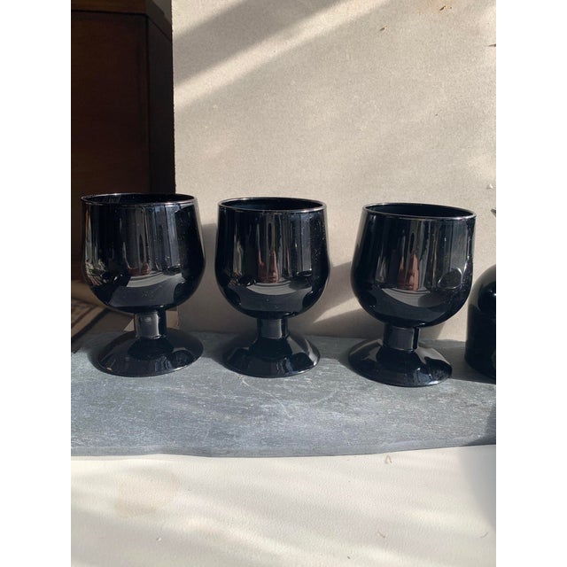 Vintage Black Onyx Glass Mini Goblets- Set of 6 For Sale - Image 4 of 5
