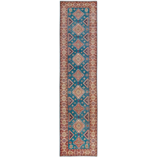 Bohemian Kazak Mervin Ivory/Red Wool Runner Rug - 4'0''x16'2'' For Sale - Image 10 of 10
