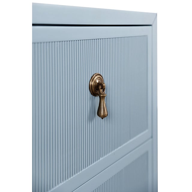 Not Yet Made - Made To Order Matthew Izzo Home Novalie Light Blue Matte Lacquer Fluted Front Side Table With Antique Brass Drawer Pulls For Sale - Image 5 of 7