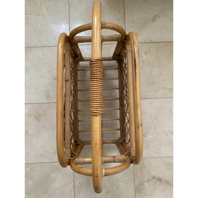 Camel 1970s Vintage Arched Rattan Magazine Rack Basket For Sale - Image 8 of 10