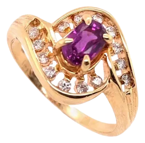 14 Karat Yellow Gold Purple Peridot Ring With Round Diamond Accents 0.14 TDW, Size 7.5