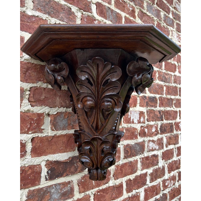 Antique French Corner Corbel Wall Shelf Hanging Wall Decor Carved Oak