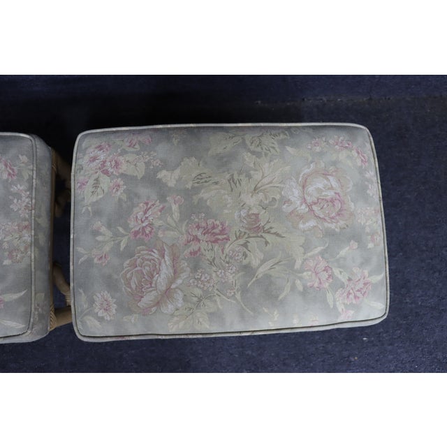 Chinoiserie Pair of Bamboo Footstools With Floral Upholstery For Sale - Image 3 of 11