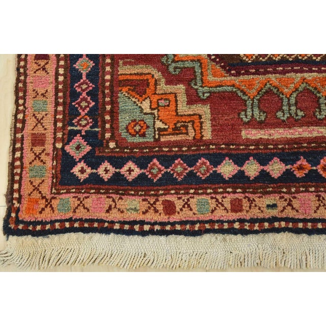 Caucasian Runner 4'3'' X 10'5'' Red Wool Semi-Antique Tribal Hand-Knotted Rug For Sale - Image 11 of 14