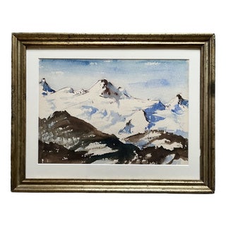 Joe Steinthal, Mountain Landscape in Winter, 1947, Watercolor, Framed For Sale
