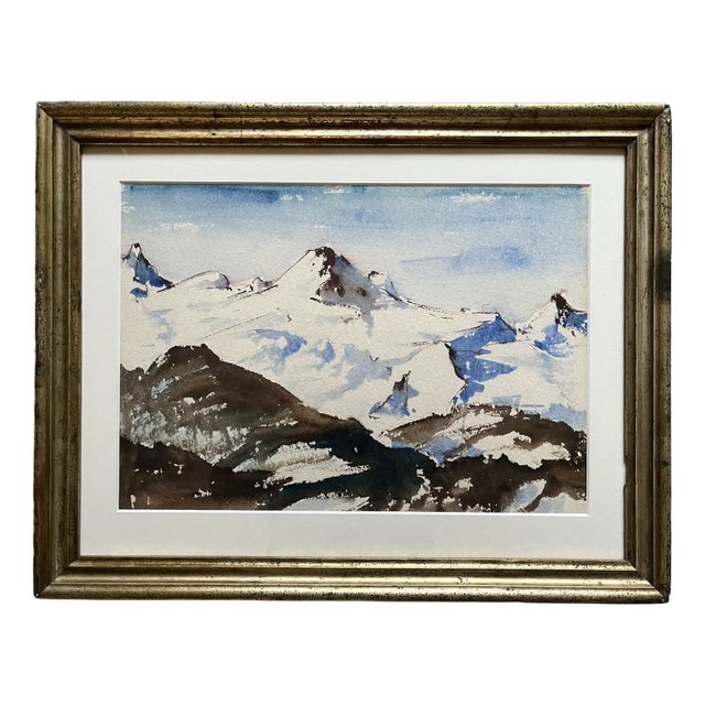 Joe Steinthal, Mountain Landscape in Winter, 1947, Watercolor, Framed For Sale