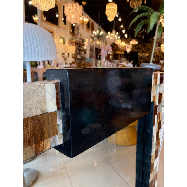 Marquis Collection Beverly Hills Wall Mirror Stone Pen Coconut Shell Wood For Sale - Image 4 of 12