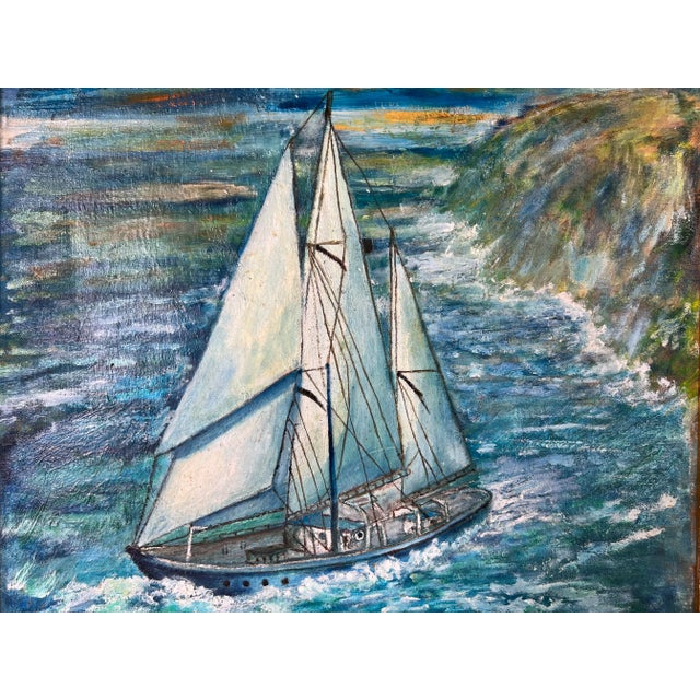 Mid-Century Modern 1960's Vintage Expressionist - Style Cityscape Boat Oil Painting, Signed For Sale - Image 3 of 13